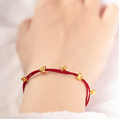 Mythstone 999 Gold Small Lucky Rabbit Osmanthus Design Handmade Luck Braided Rope Bracelet