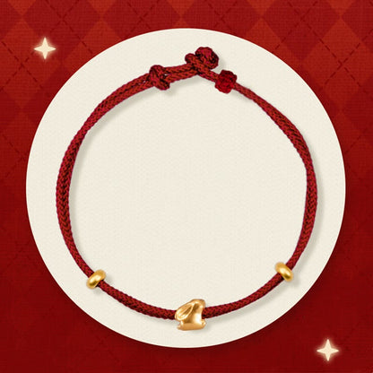 Mythstone 999 Gold Small Lucky Rabbit Osmanthus Design Handmade Luck Braided Rope Bracelet