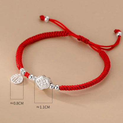 Mythstone Handmade 925 Sterling Silver Fu Character Auspicious Clouds Blessing Braided Rope Bracelet