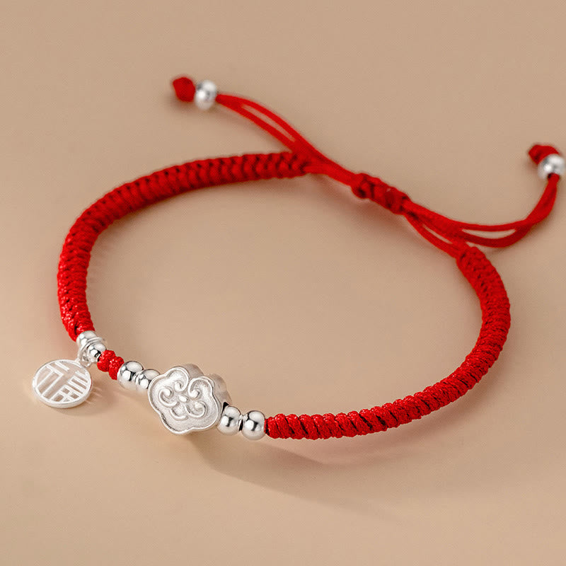 Mythstone Handmade 925 Sterling Silver Fu Character Auspicious Clouds Blessing Braided Rope Bracelet