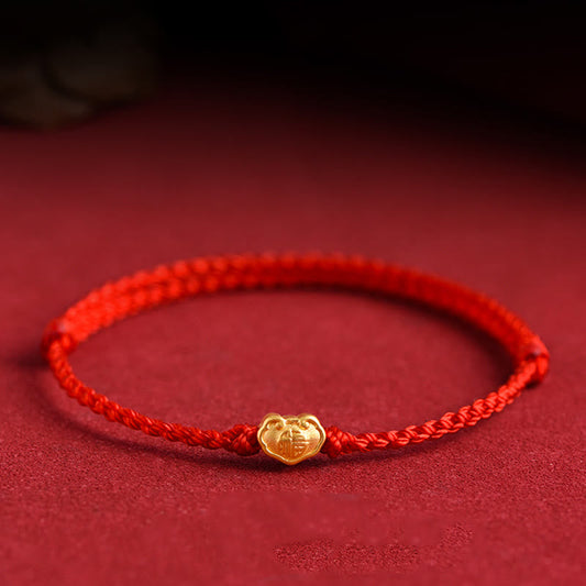 Mythstone 999 Gold Chinese Lock Charm Fu Character Protection Handmade Rope Bracelet