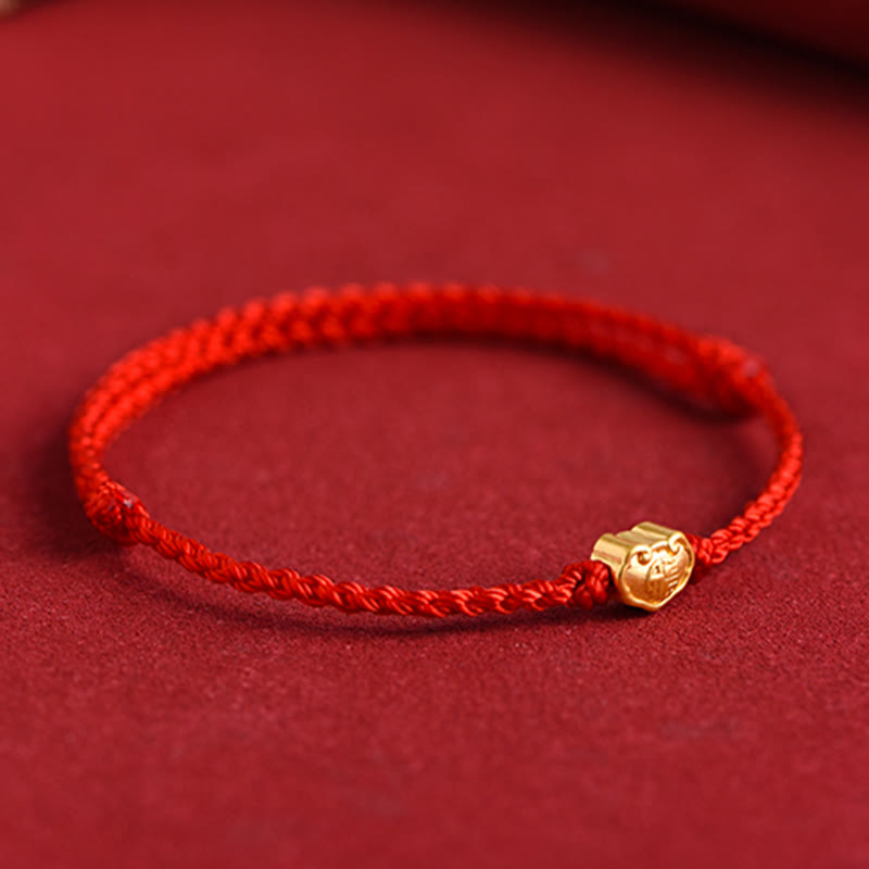 Mythstone 999 Gold Chinese Lock Charm Fu Character Protection Handmade Rope Bracelet