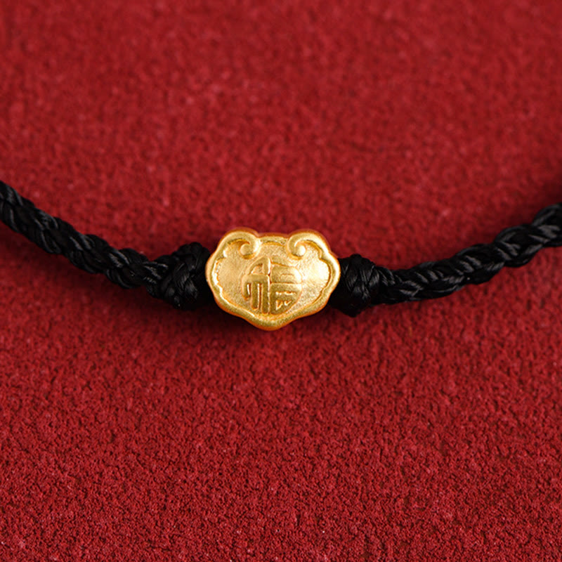 Mythstone 999 Gold Chinese Lock Charm Fu Character Protection Handmade Rope Bracelet