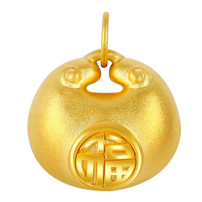 Mythstone 999 Gold Fu Character Wish Lock Pattern Luck Rope Necklace Pendant