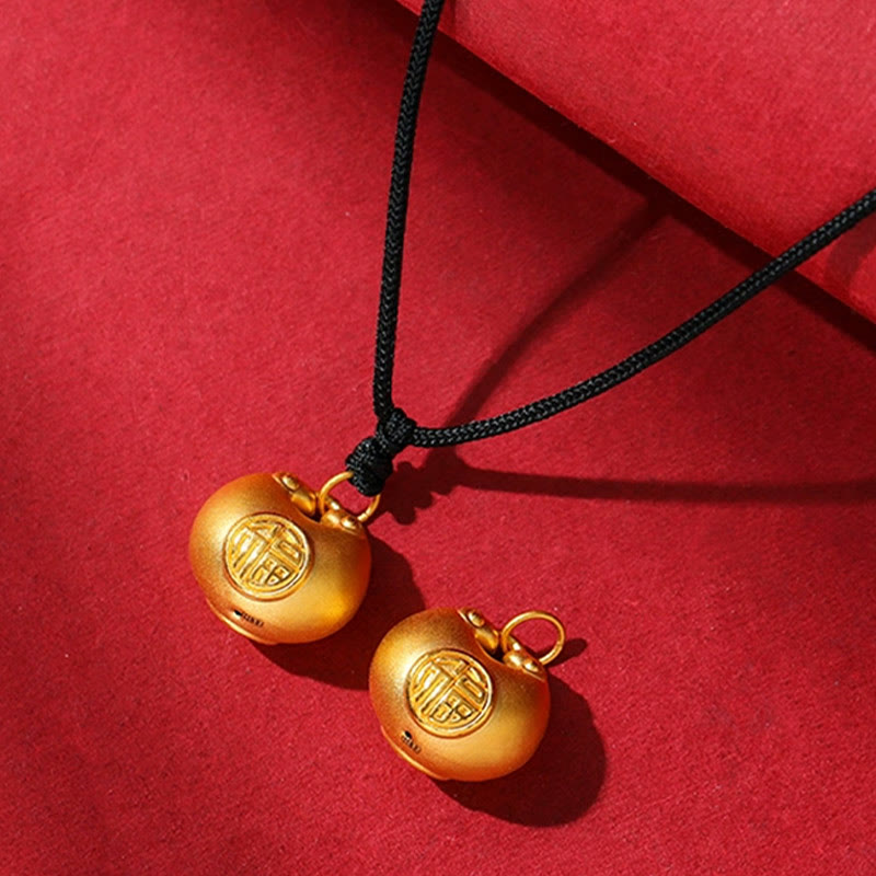 Mythstone 999 Gold Fu Character Wish Lock Pattern Luck Rope Necklace Pendant