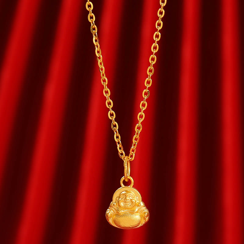 Mythstone 999 Gold Mini Laughing Buddha Luck Wealth Necklace Pendant