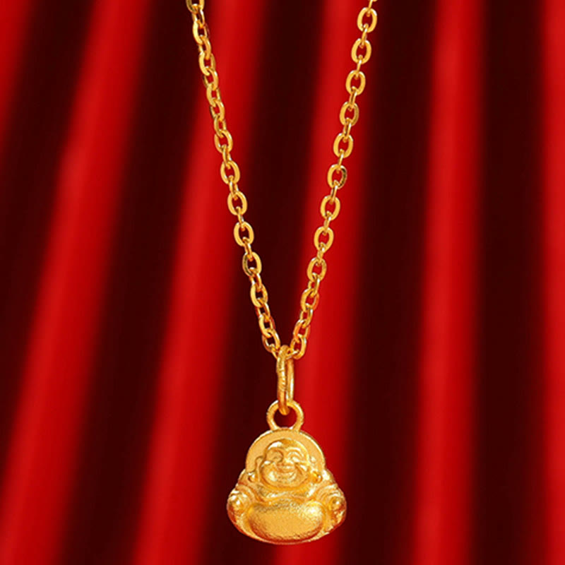 Mythstone 999 Gold Mini Laughing Buddha Luck Wealth Necklace Pendant