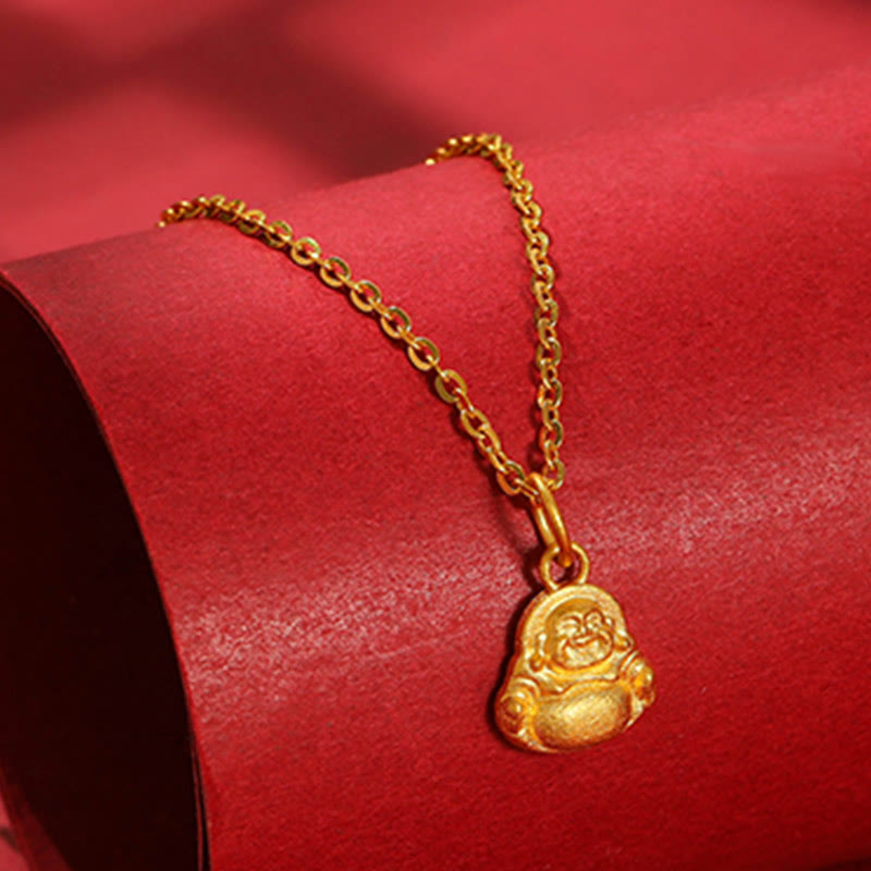 Mythstone 999 Gold Mini Laughing Buddha Luck Wealth Necklace Pendant