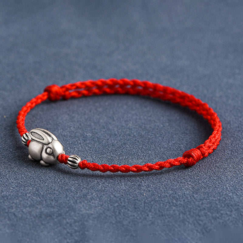 Mythstone Handmade 999 Sterling Silver Rabbit Luck Rope Bracelet Anklet