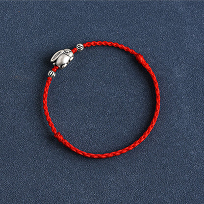 Mythstone Handmade 999 Sterling Silver Rabbit Luck Rope Bracelet Anklet