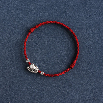 Mythstone Handmade 999 Sterling Silver Rabbit Luck Rope Bracelet Anklet