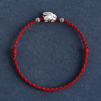 Mythstone Handmade 999 Sterling Silver Rabbit Luck Rope Bracelet Anklet