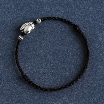 Mythstone Handmade 999 Sterling Silver Rabbit Luck Rope Bracelet Anklet