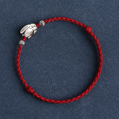 Mythstone Handmade 999 Sterling Silver Rabbit Luck Rope Bracelet Anklet