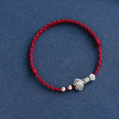 Mythstone Handmade 999 Sterling Silver Fu Character Wish Ruyi Handle Fortune Rope Bracelet Anklet