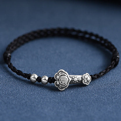 Mythstone Handmade 999 Sterling Silver Fu Character Wish Ruyi Handle Fortune Rope Bracelet Anklet