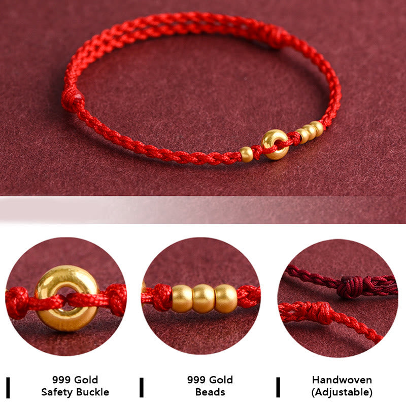 Mythstone 999 Gold Small Peace Buckle Design Handmade Luck Braided Rope Bracelet Anklet