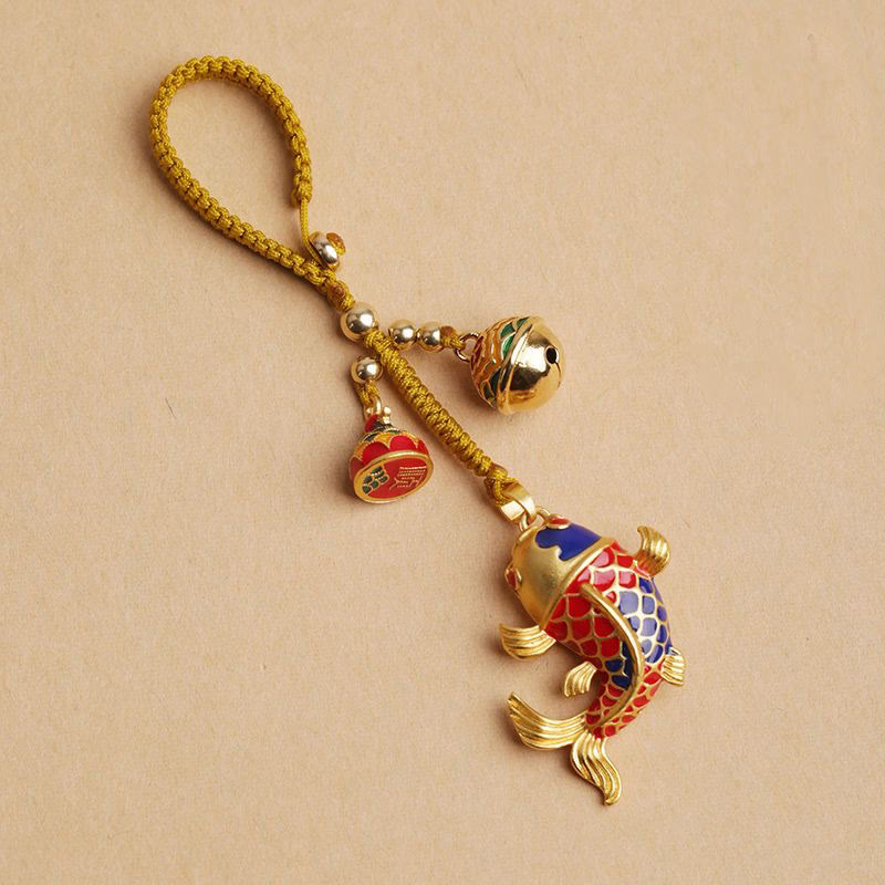 Mythstone Colorful Koi Fish Hollow Bell Wealth Luck Key Chain