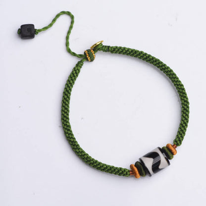 Mythstone Handmade Tibetan Dzi Bead Protection Braided Green Rope Bracelet