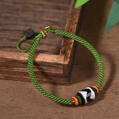 Mythstone Handmade Tibetan Dzi Bead Protection Braided Green Rope Bracelet