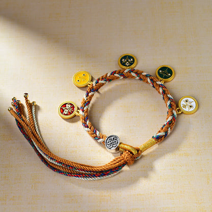 Mythstone Handmade Tibetan Multicolored Rope Five God Of Wealth Luck Bracelet