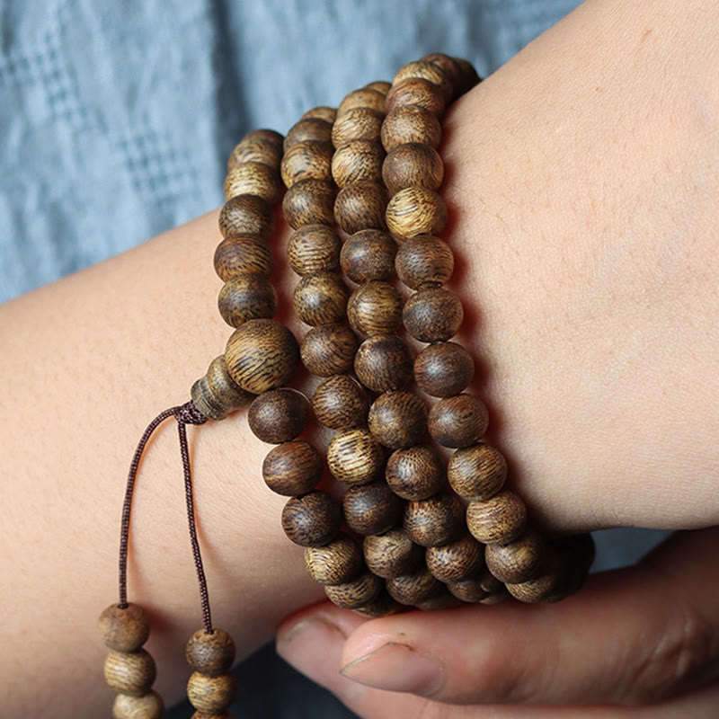 MythStone 108 Mala Beads Huizhou Green Qinan Agarwood Peace Strength Bracelet