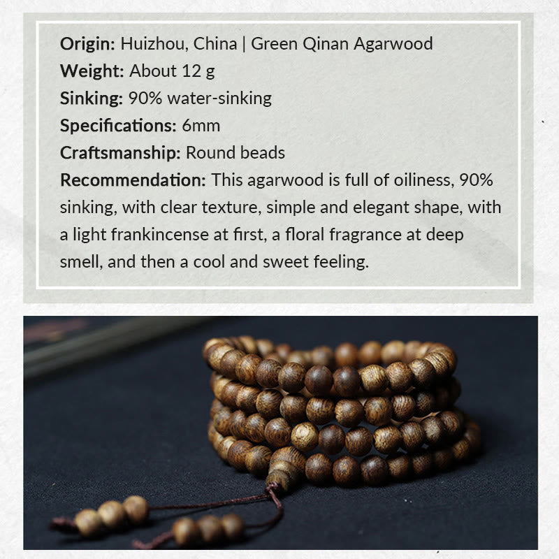 Mythstone 108 Mala Beads Huizhou Green Qinan Agarwood Peace Strength Bracelet