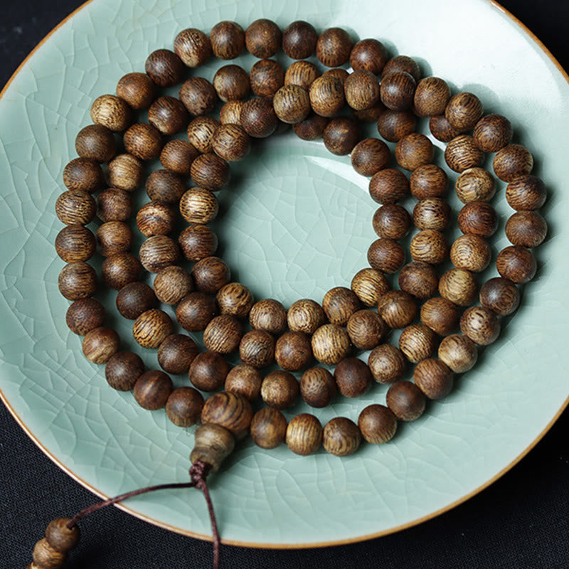 MythStone 108 Mala Beads Huizhou Green Qinan Agarwood Peace Strength Bracelet