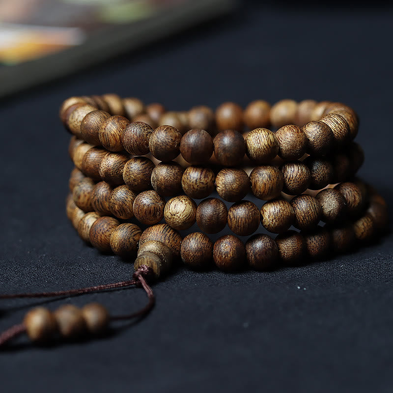 MythStone 108 Mala Beads Huizhou Green Qinan Agarwood Peace Strength Bracelet