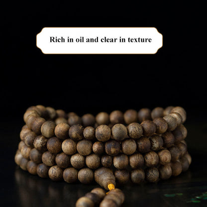 MythStone 108 Mala Beads Hainan White Qinan Agarwood Calm Strength Bracelet