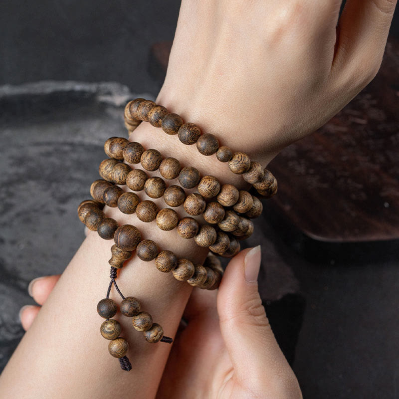 MythStone 108 Mala Beads Hainan White Qinan Agarwood Calm Strength Bracelet