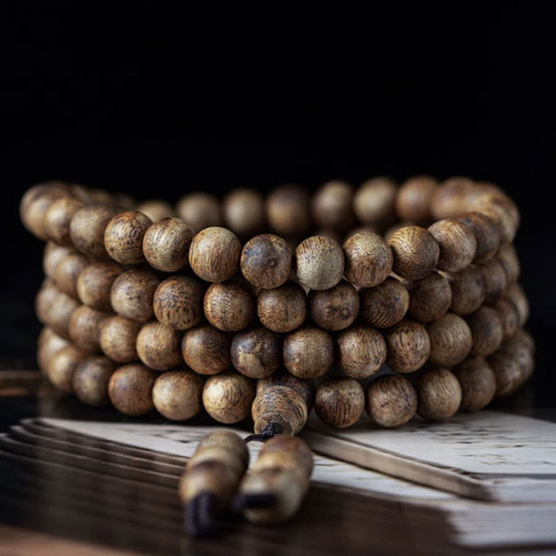 MythStone 108 Mala Beads Hainan White Qinan Agarwood Calm Strength Bracelet