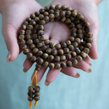 MythStone 108 Mala Beads Hainan White Qinan Agarwood Calm Strength Bracelet