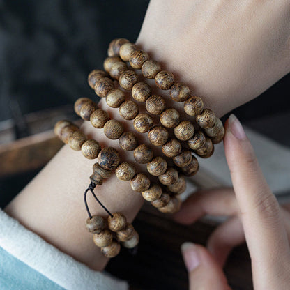 MythStone 108 Mala Beads Hainan White Qinan Agarwood Calm Strength Bracelet