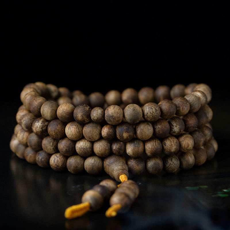 MythStone 108 Mala Beads Hainan White Qinan Agarwood Calm Strength Bracelet