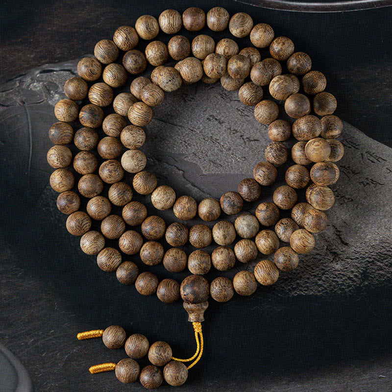 MythStone 108 Mala Beads Hainan White Qinan Agarwood Calm Strength Bracelet