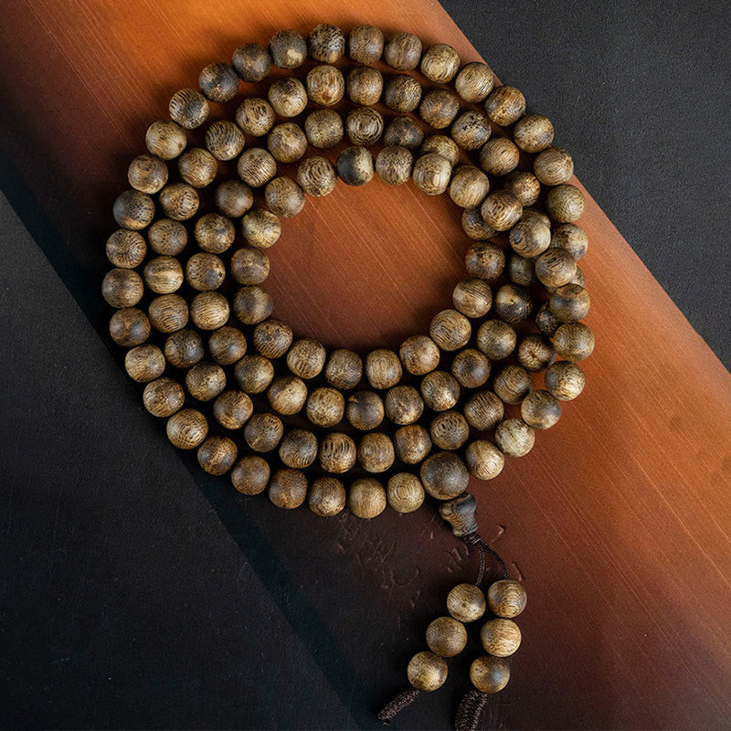 MythStone 108 Mala Beads Hainan White Qinan Agarwood Calm Strength Bracelet