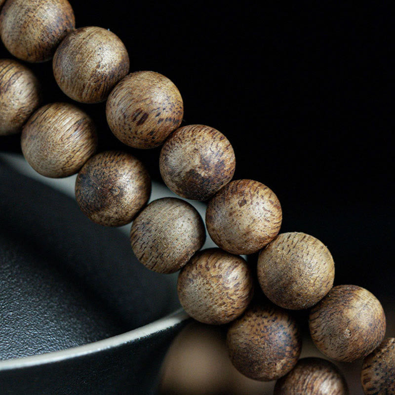 MythStone 108 Mala Beads Hainan White Qinan Agarwood Calm Strength Bracelet