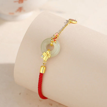 Mythstone Handmade 925 Sterling Silver Hetian Jade Chinese Goldfish Peace Buckle Red Rope Bracelet