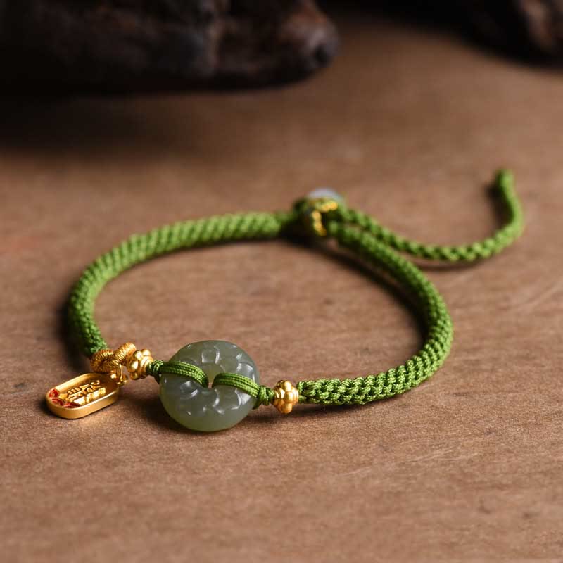 Mythstone Green Jade Peace Buckle Green Rope Bracelet