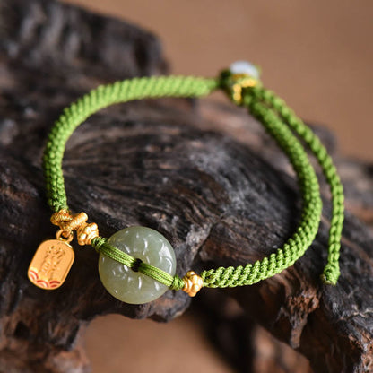 Mythstone Green Jade Peace Buckle Green Rope Bracelet