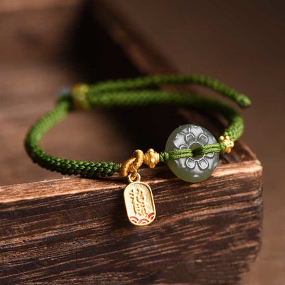 Mythstone Green Jade Peace Buckle Green Rope Bracelet