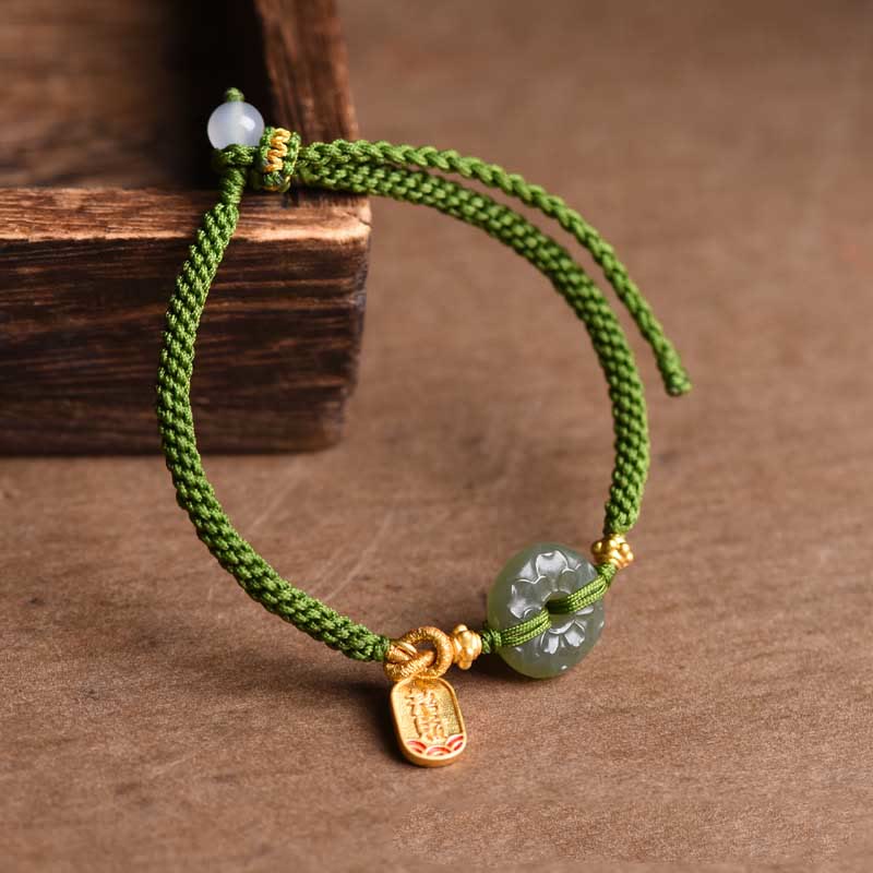 Mythstone Green Jade Peace Buckle Green Rope Bracelet