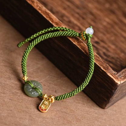 Mythstone Green Jade Peace Buckle Green Rope Bracelet