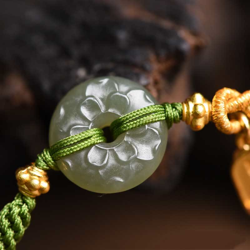 Mythstone Green Jade Peace Buckle Green Rope Bracelet