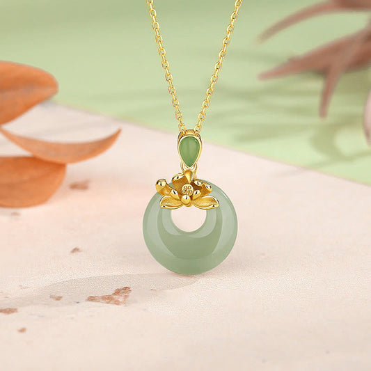 Mythstone Jade Lotus Abundance String Necklace Pendant