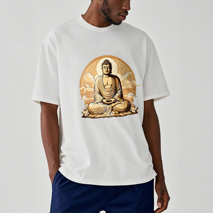 Camiseta con diseño de Buda y nubes auspiciosas del sol y la piedra mitológica 