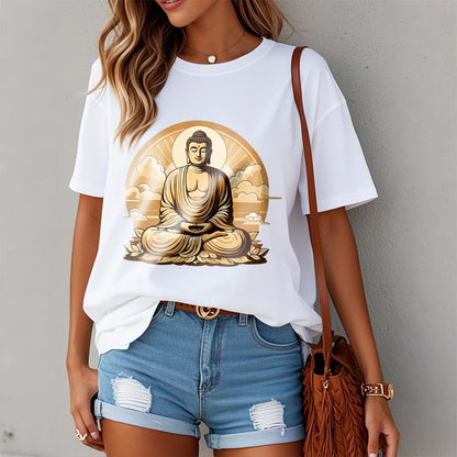 Camiseta con diseño de Buda y nubes auspiciosas del sol y la piedra mitológica 