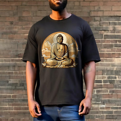 Camiseta con diseño de Buda y nubes auspiciosas del sol y la piedra mitológica 