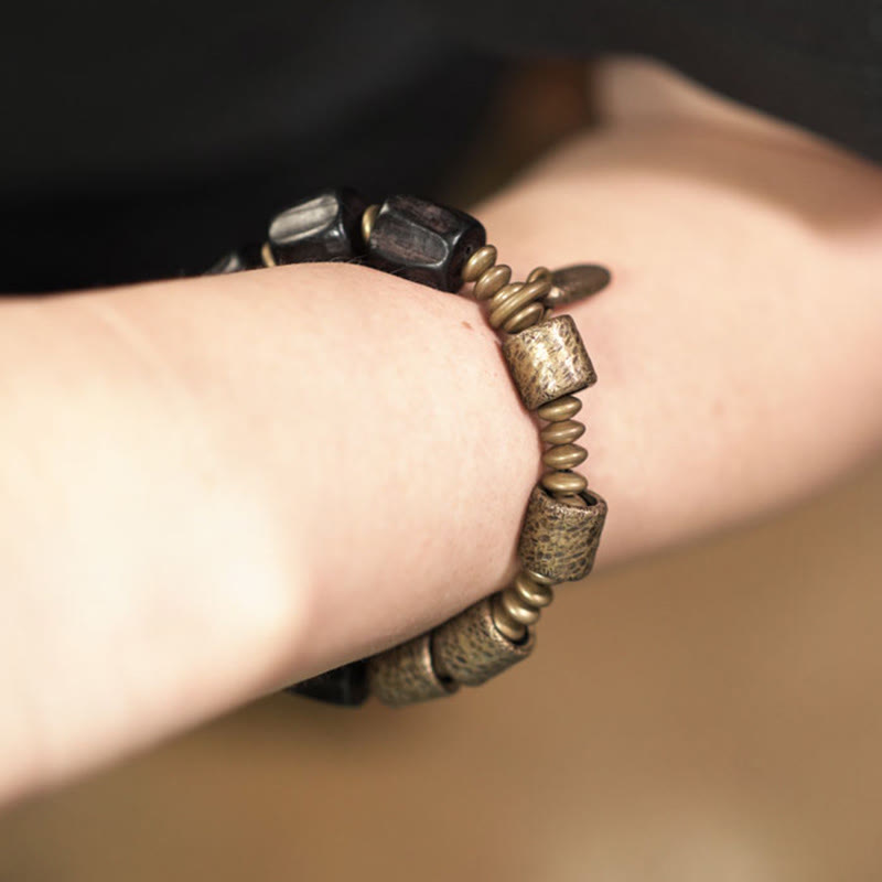 Mythstone Vintage Peace Ebony Wood Copper Beads Bracelet